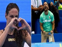 匈牙利游泳女將不僅拿下金牌，還破了大會紀錄，但是攝影機的焦點卻全在她老公身上！